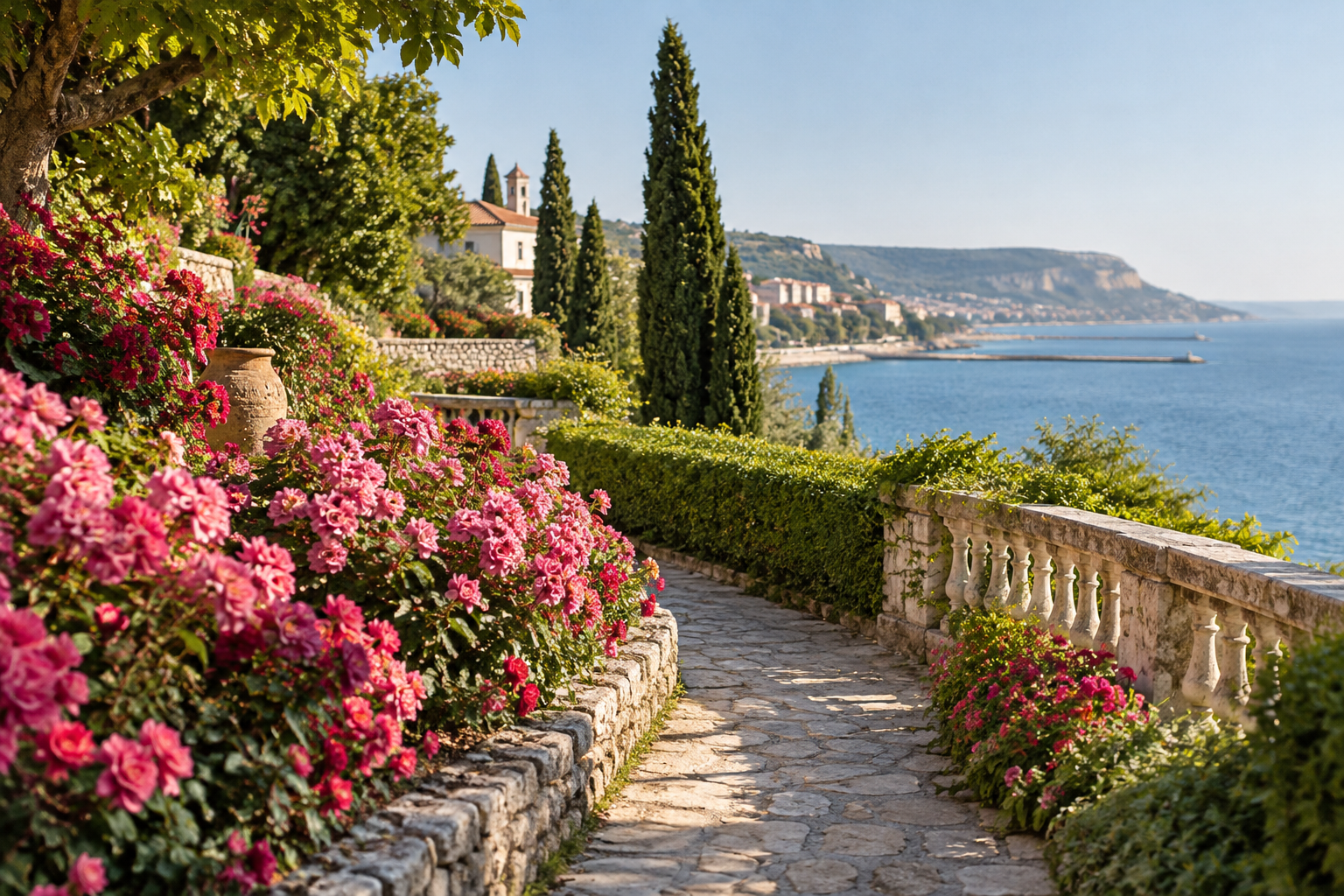 A flower-filled path in the Balchik Botanical Garden
