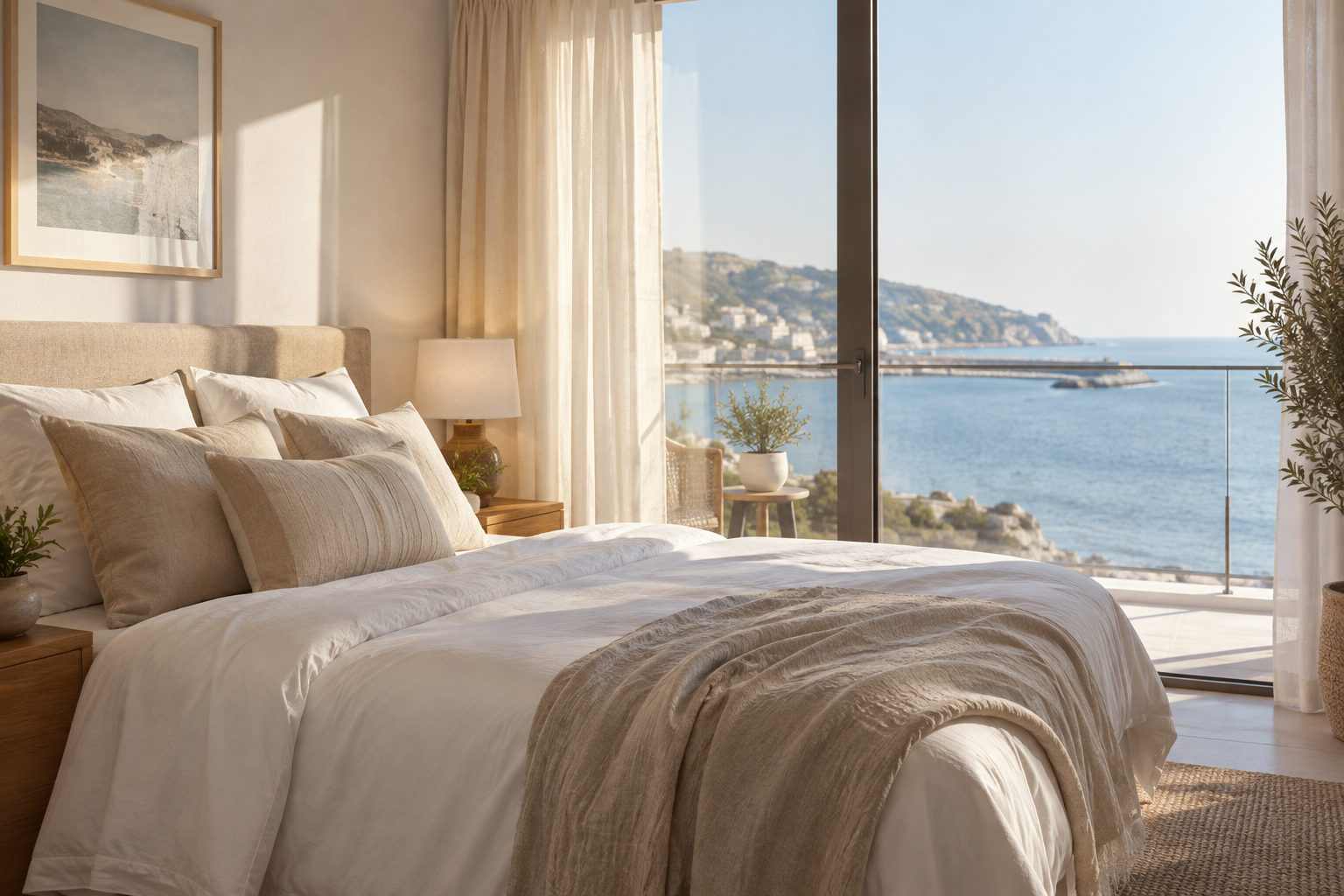 Softly made bed with layered pillows