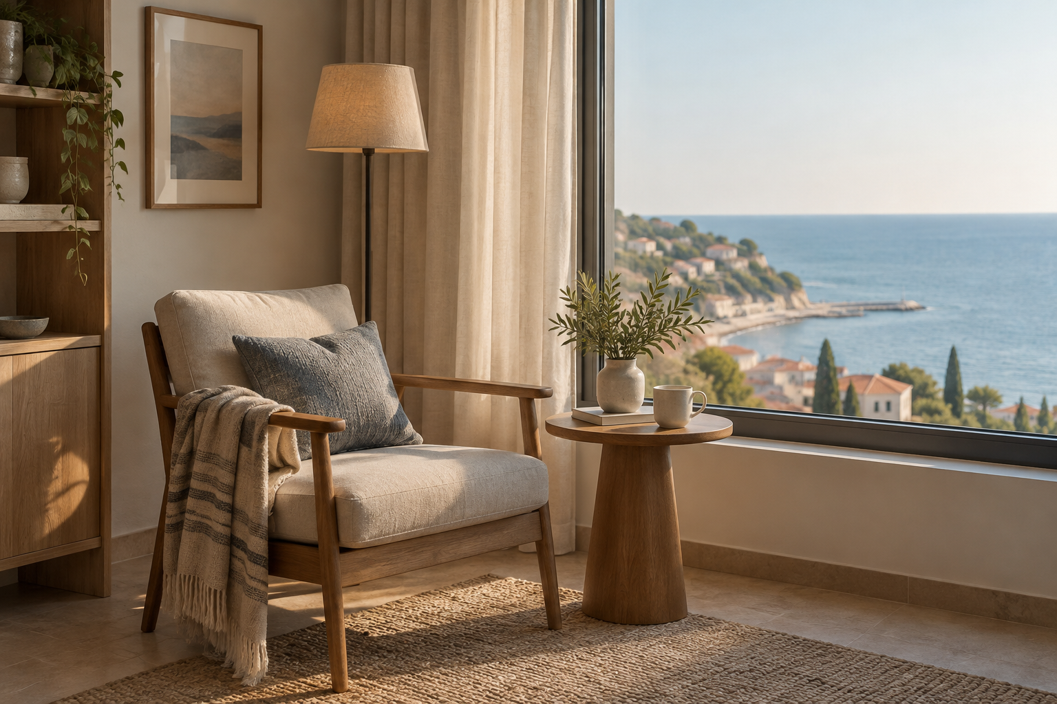 Bedroom reading corner with a chair by the window