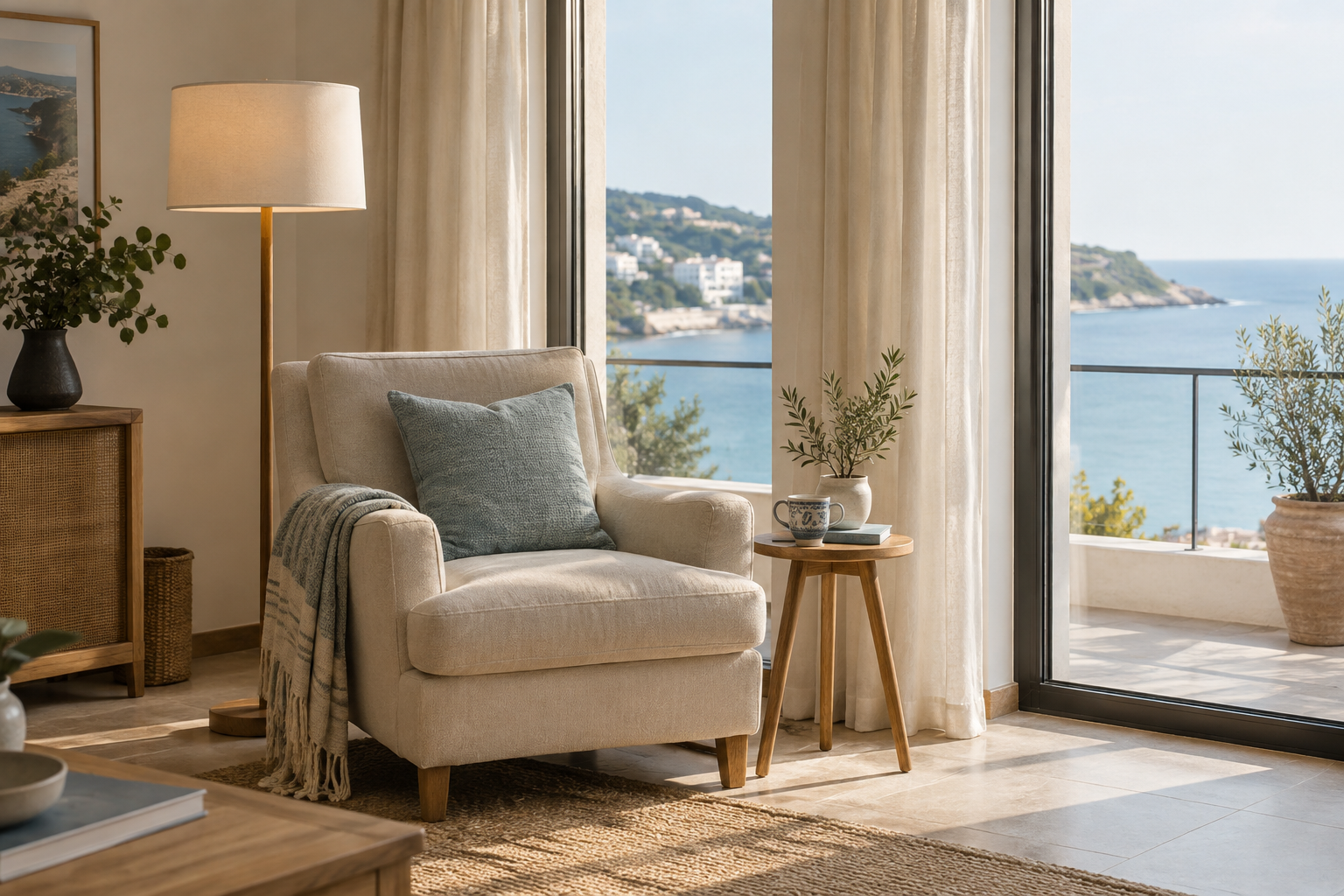 Reading armchair in a bright living room corner